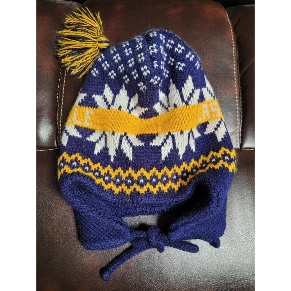 LaSalle Knit Beanie Hat Tassel Ear Flaps Fall/Winter Warm‎ Blue/Yellow Snowflake